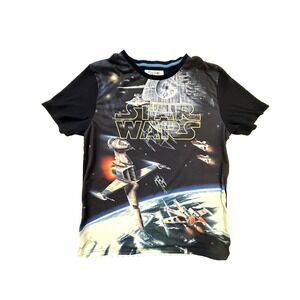 Star Wars Shirt Men L Black Fabric Flavours Space Battle Huge AOP Graphic Y2K